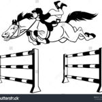 stock-vector-kid-with-horse-jumping-a-hurdle-equestrian-sport-black-and-white-cartoon-picture-vector-illustration-124849204